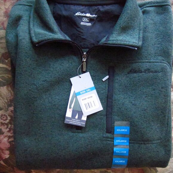 NWT- Mens Eddie Bauer Green Sweater Fleece 1/4 Zip Pullover Size 2XL - Picture 9 of 9